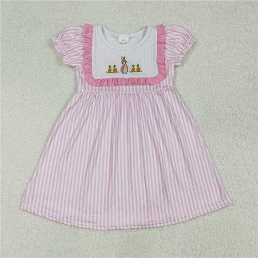 7.9 RTS NO MOQ Summer Baby Girls Dresses GSD1532 Pink Rabbit Carrots Embroidery Knee Length Dresses