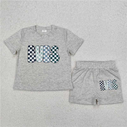 RTS NO MOQ Baby Boys kids Summer sets BSSO1304 Colorful plaid lettering grey short-sleeved shorts suit