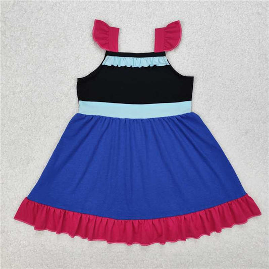 RTS NO MOQ Summer Baby Girls Dresses GSD1880 Princess Black Blue Flutter Sleeve Knee Length Dresses