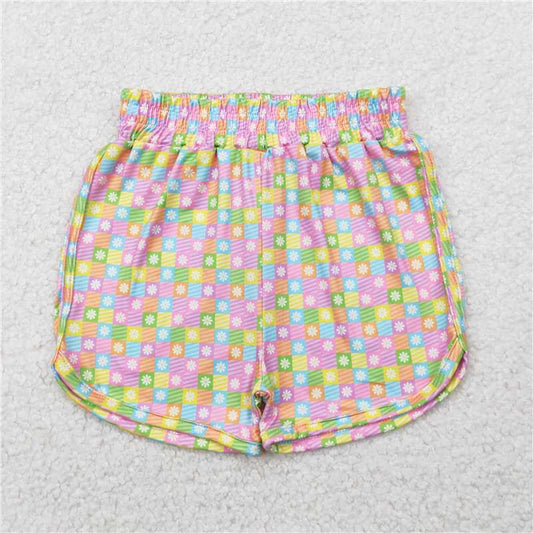 RTS NO MOQ Baby Girls Summer Pants SS0474 Pink Plaid Flowers Sport Shorts Bottoms