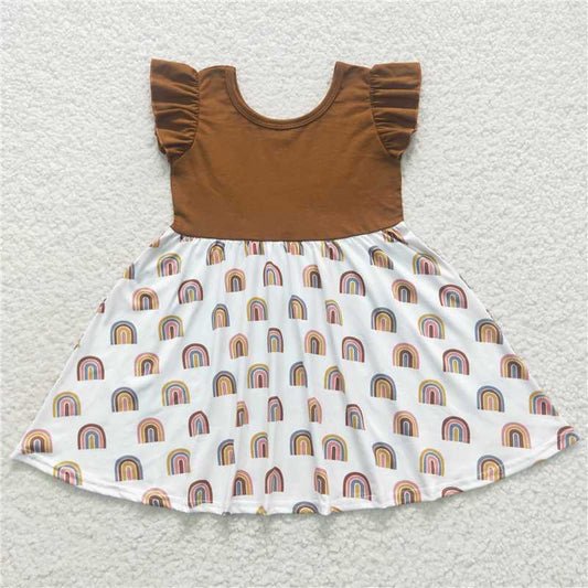 8.2 RTS NO MOQ Summer Baby Girls Dresses GSD0443 Rainbow Twirl Knee Length Dresses