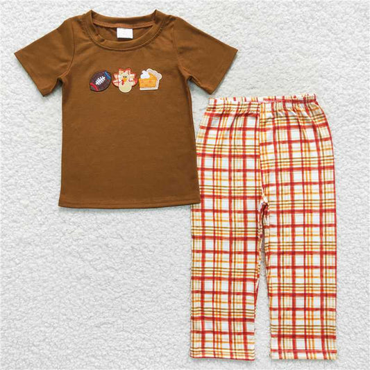 7.3 RTS NO MOQ Baby Boys Summer Sets BSPO0143 Thanksgiving Pies Pants Clothing Sets