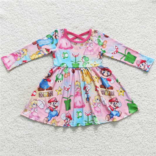 7.5 RTS NO MOQ Baby Girls Long Sleeve GLD0324 Pink Princess Game Long Sleeve Dresses