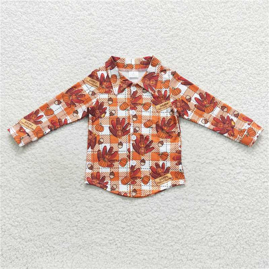 7.10 RTS NO MOQ Baby Boys Long Sleeve BT0255 Thanksgiving Turkey Long Sleeve Shirts Pullover Tops