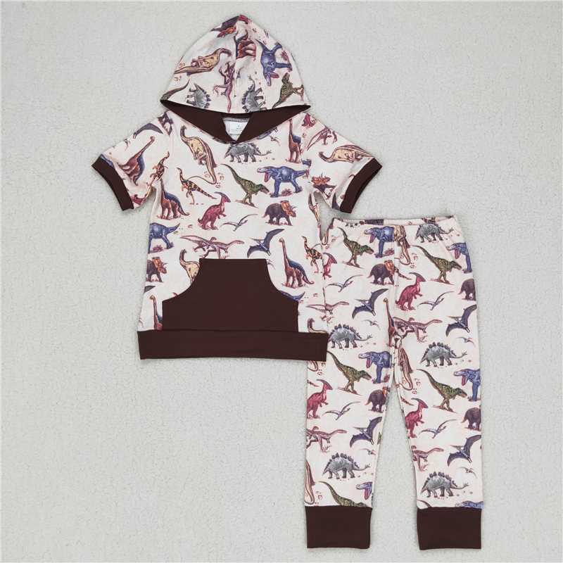 7.3 RTS NO MOQ Baby Boys Summer Sets BSPO0152 Hoodie Dinosaur Pants Clothes Sets