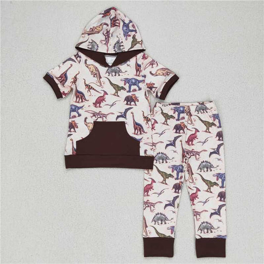 7.3 RTS NO MOQ Baby Boys Summer Sets BSPO0152 Hoodie Dinosaur Pants Clothes Sets