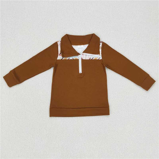 6.30 RTS NO MOQ Baby Boys Long Sleeve BT0348 Western Cow Skull Zip Pullover Tops