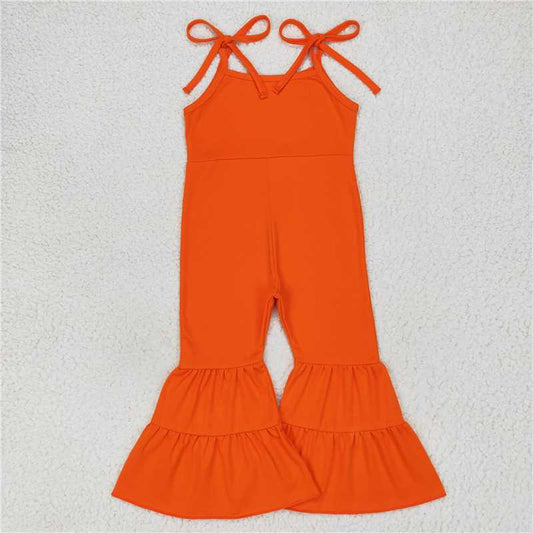 RTS NO MOQ Summer Baby Girls Bodysuit SR0451 Orange Straps Bell Bottom Jumpsuits