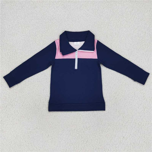 6.30 RTS NO MOQ Baby Boys Long Sleeve BT0290 Navy Long Sleeve Elbow Pullover Tee Shirt Tops