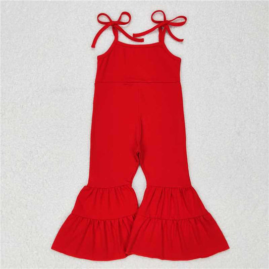 RTS NO MOQ Summer Baby Girls Bodysuit SR0450 Sleeveless Red Cotton Straps Bell Bottom Jumpsuits