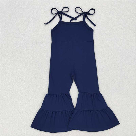 RTS NO MOQ Summer Baby Girls Bodysuit SR0449 Sleeveless Navy Straps Bell Bottom Jumpsuits
