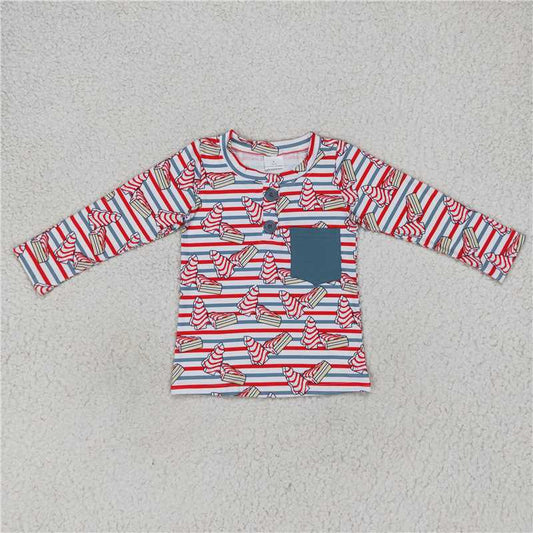 7.1 RTS NO MOQ Baby Boys Long Sleeve BT0325 Christmas Tree Pie Long Sleeve Tee Shirt Tops