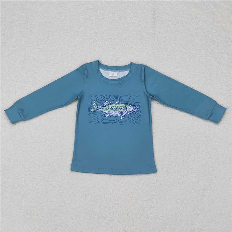 6.30 RTS NO MOQ Baby Boys Long Sleeve BT0394 Green Fishing Long Sleeve Tee Shirts