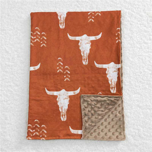 RTS NO MOQ Baby Kids Carpet BL0070 Western Cow Brown Bull Skull Blankets
