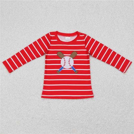 6.30 RTS NO MOQ Baby Boys Long Sleeve BT0387 Red Stripes Baseball Long Sleeve Tee Shirts Tops