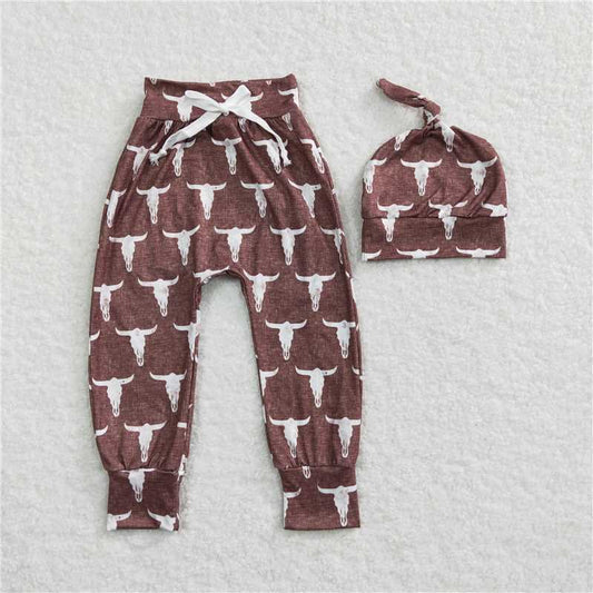 5.23 RTS NO MOQ Baby Girls Long Pants P0273 Cow Western Hats Pants Sets