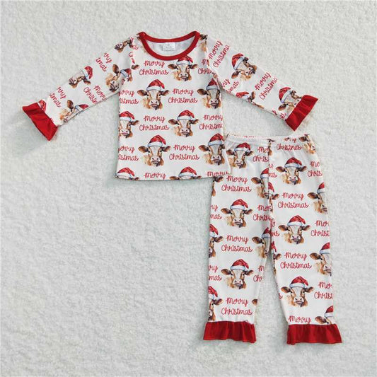GLP0866 Baby Girls Christmas Highland Cow Pajama Set