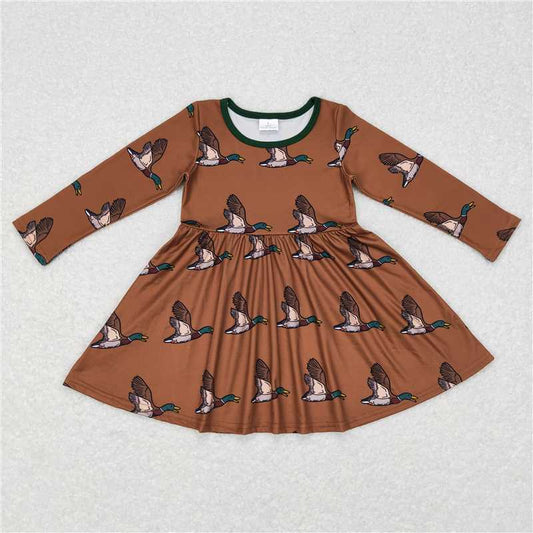 6.18 RTS NO MOQ Baby Girls Long Sleeve GLD0405 Fall Duck Wild Hunting Knee Length Dresses