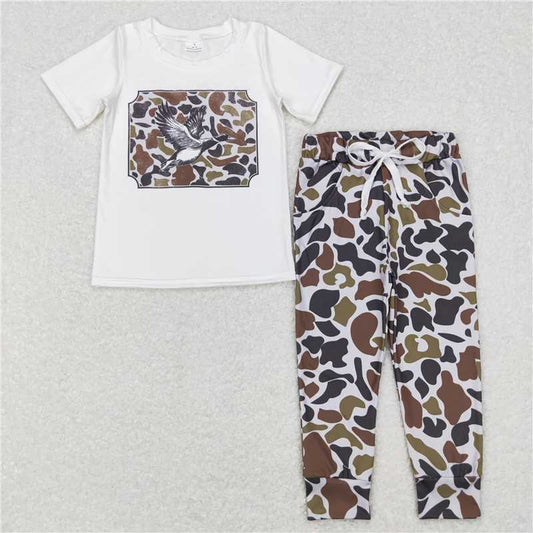 7.3 RTS NO MOQ Baby Boys Summer Sets BSPO0199 Camo Duck Shirt Jogger Pants Clothes Sets