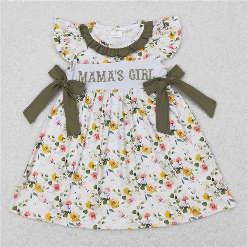 8.2 RTS NO MOQ Summer Baby Girls Dresses GSD0507 Green Floral Mama's Girl Bows Knee Length Dresses