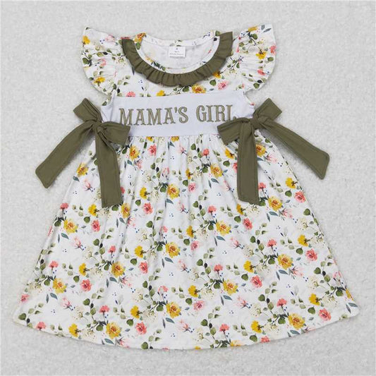 8.2 RTS NO MOQ Summer Baby Girls Dresses GSD0507 Green Floral Mama's Girl Bows Knee Length Dresses