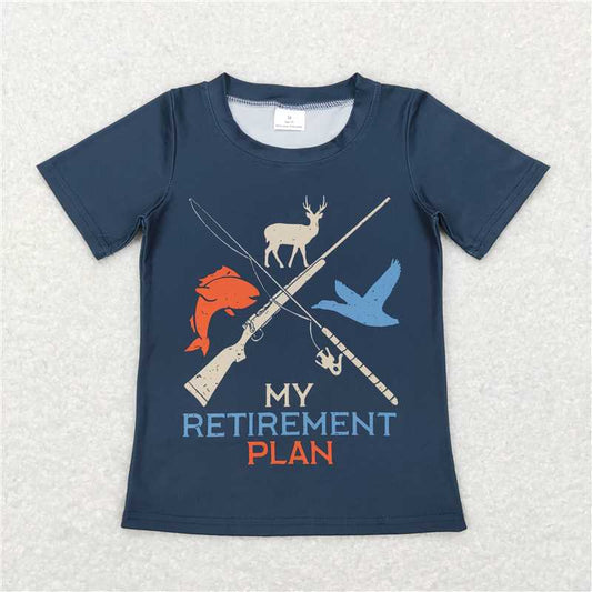 7.17 RTS NO MOQ Summer Baby Boys Shirt BT0416 Plan Navy Hunting Short Sleeve Tee Shirts Tops