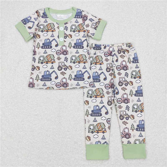 7.3 RTS NO MOQ Baby Boys Summer Sets BSPO0186 Short Sleeve Construction Tee Shirts Pants Pajamas Clothing Sets