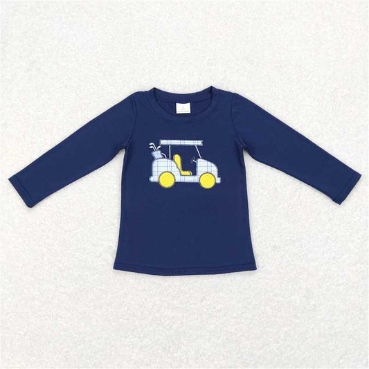 6.30 RTS NO MOQ Baby Boys Long Sleeve BT0388 Navy Golf Cart Long Sleeve Tee Shirts Tops