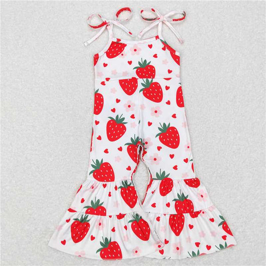RTS NO MOQ Summer Baby Girls Bodysuit SR0470 Red Strawberry Sleeveless Hearts Flowers Jumpsuits