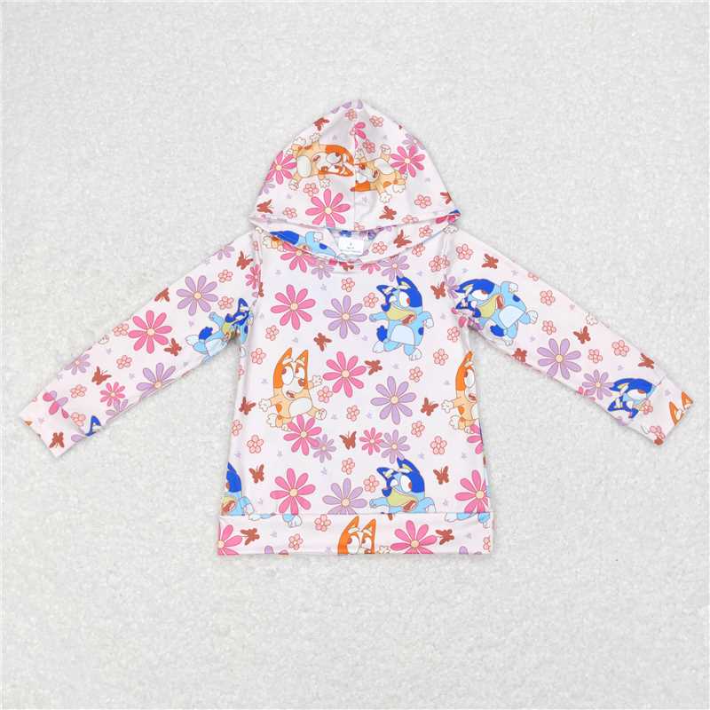 5.22 RTS NO MOQ Baby Girls Long Sleeve GT0395 Hooded Flowers Dogs Long Sleeve Shirts Tops