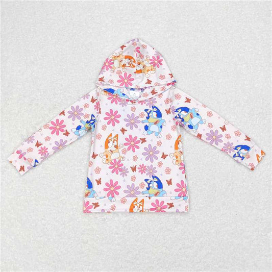 5.22 RTS NO MOQ Baby Girls Long Sleeve GT0395 Hooded Flowers Dogs Long Sleeve Shirts Tops