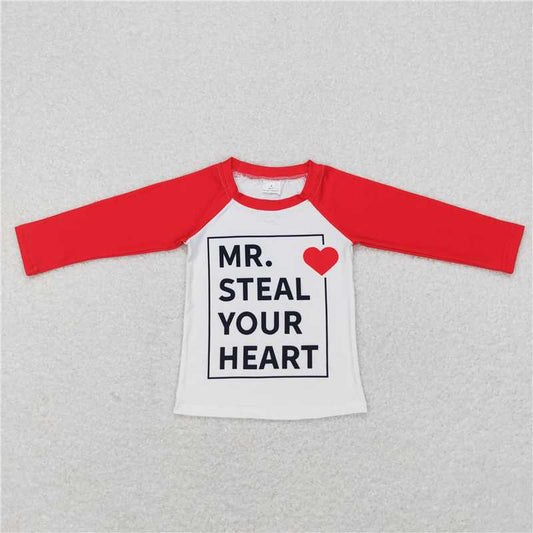 5.20 RTS NO MOQ Baby Boys Long Sleeve BT0441 Valentines Long Sleeve Red Hearts Raglan Shirts Tops