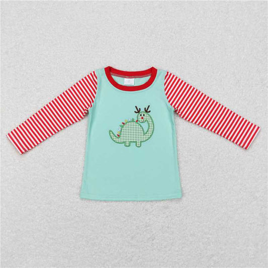 6.30 RTS NO MOQ Baby Boys Long Sleeve BT0422 Christmas Dinosaur Long Sleeve Tee Shirts Tops