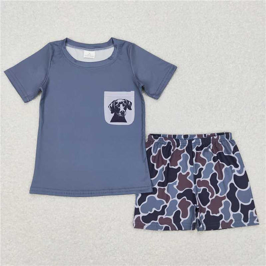 RTS NO MOQ Baby Boys kids Summer Sets BSSO0304 Camo Dog Pocket Shirt Shorts Clothes Sets