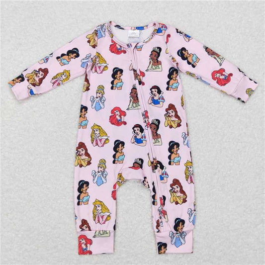 7.28 RTS NO MOQ Baby Girls Bodysuit LR0800 Long Sleeve Princess Zip Rompers