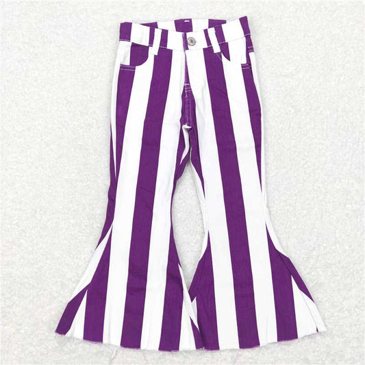 RTS NO MOQ Baby Girls Pants P0331 Purple White Stripes Bell Denim Pants