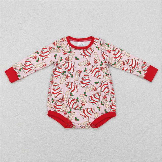 7.28 RTS NO MOQ Baby Girls Bodysuit LR0284 Christmas Tree Cake Pink Red Rompers