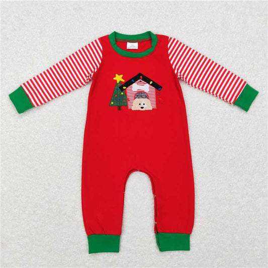 7.7 RTS NO MOQ Baby Boys Bodysuit LR0659 Christmas Dog House Long Sleeve Rompers