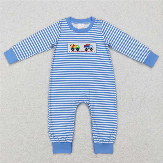 7.7 RTS NO MOQ Baby Boys Bodysuit LR0750 Construction Stripe Long Sleeve Rompers