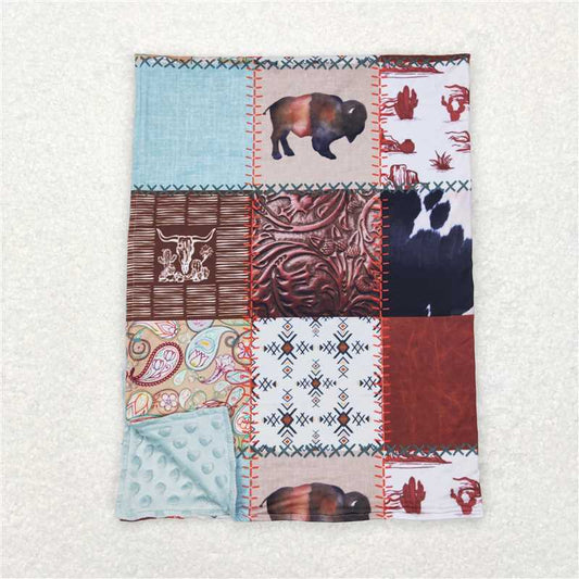 RTS NO MOQ Baby Kids Carpet BL0080 Cows Cactus Patchwork Western Blankets