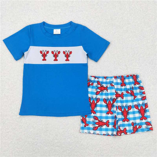 RTS NO MOQ Baby Boys kids Summer Sets BSSO0280 Crawfish Short Sleeve Tops Shorts Clothing Sets