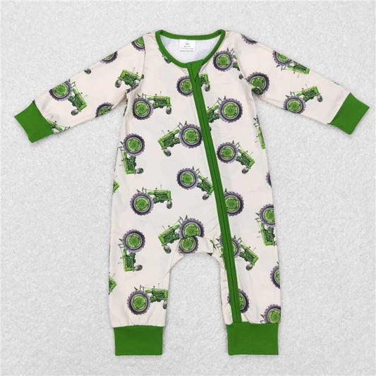 7.7 RTS NO MOQ Baby Boys Bodysuit LR0717 Tractor Zip Long Sleeve Rompers