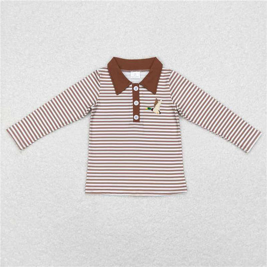 6.30 RTS NO MOQ Baby Boys Long Sleeve BT0404 Brown Stripes Duck Tee Shirts Pullovers Tops