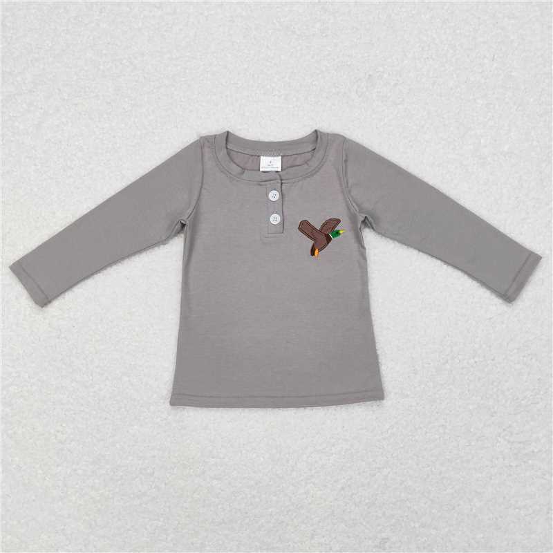 5.22 RTS NO MOQ Baby Girls Long Sleeve GT0353 Grey Mallard Duck Long Sleeve Tee Shirts Tops