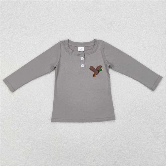 5.22 RTS NO MOQ Baby Girls Long Sleeve GT0353 Grey Mallard Duck Long Sleeve Tee Shirts Tops