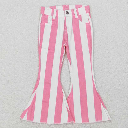 RTS NO MOQ Baby Girls Pants P0207 Pink Stripes Valentines Bell Denim Pants Jeans