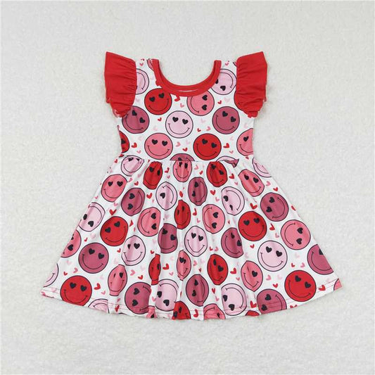 8.2 RTS NO MOQ Summer Baby Girls Dresses GSD0513 Flutter Sleeve Valentines Smile Red Twirl Knee Length Dresses