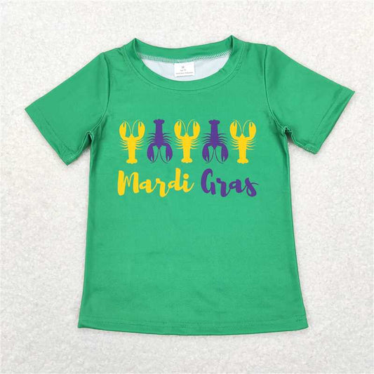 5.21  RTS NO MOQ Summer Baby Boys Shirt BT0501 Mardi Gras Crawfish Green Short Sleeve Tee Shirts Tops