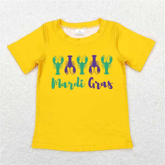 5.21  RTS NO MOQ Summer Baby Boys Shirt BT0502 Mardi Gras Crawfish Yellow Short Sleeve Tee Shirts Tops