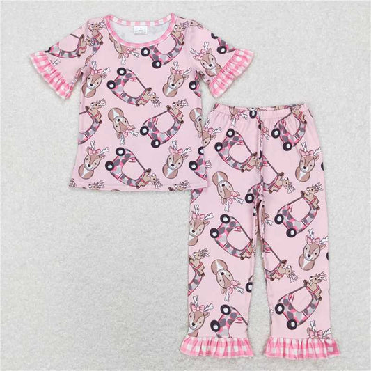 7.14 RTS NO MOQ Baby Girls Summer Kids Sets GSPO1100 Pink Camo Deer Truck Tops Pants Pajamas Outfits Clothes Sets